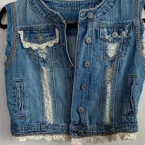 Hippie Laundry Denim Vest w Hand crochet trim